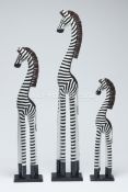 Зебры  60,80,100 см, набор из 3-х, дерево албезия 