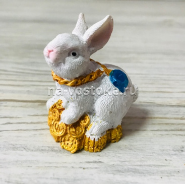 картинка Кролик на монетах белый 4*3,5*5 см, полистоун от магазина Восточные сувениры